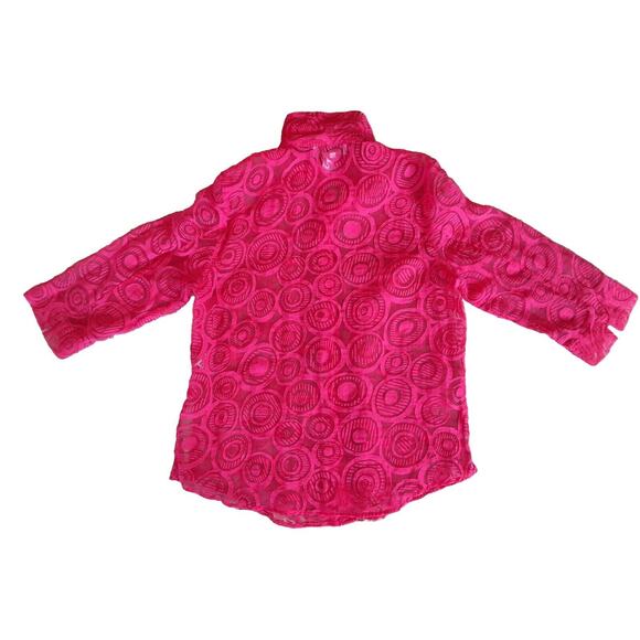 C.l.o.t.h.e.s. Blouse Red Size L Womens Long Sleeve Sheer Collared Burn Out - Picture 2 of 13